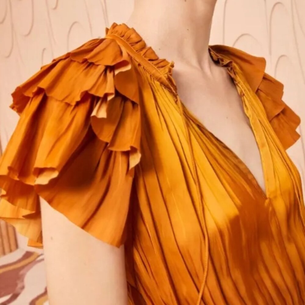 NWOT ULLA JOHNSON Blaire Midi Dress in Goldenrod XS $590 - Picture 5 of 11